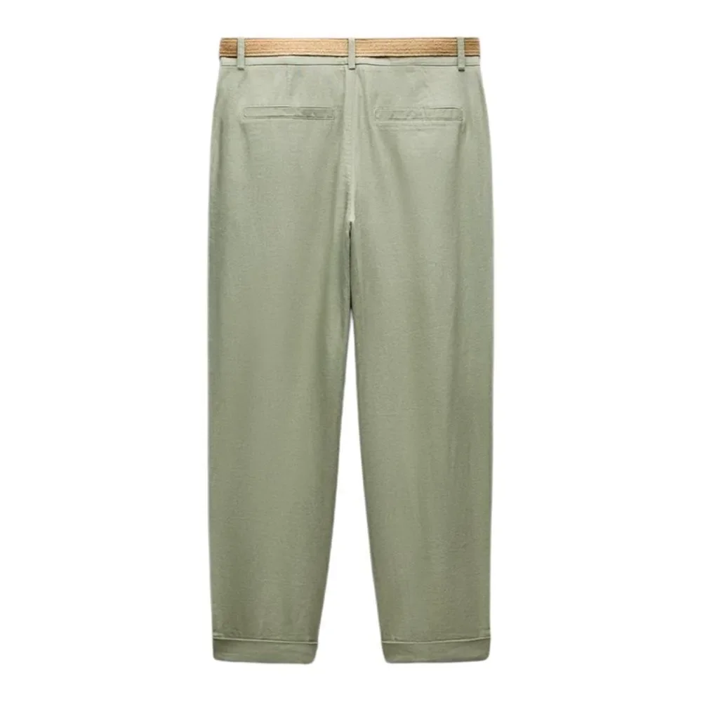 ZARA | Light Khaki | LINEN BLEND CHINOS WITH BELT